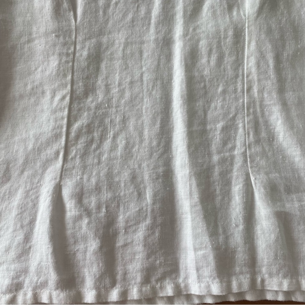 100% Linen Vintage White Short Sleeve Top Eyelet Trim Cottagecore Coastal Small - Picture 7 of 13